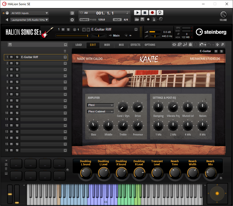 Kante für HALion Sonic SE 3 – Rock-Preset-Bibliothek von Paul Marx 4 Kante Plugin in HALion Sonic SE 3 mit vollständiger Oberfläche und Effekten