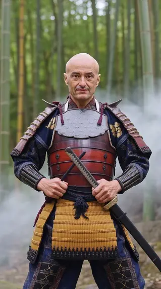 Michael König-Breuss Portrait in Samurai-Rüstung im Bambuswald