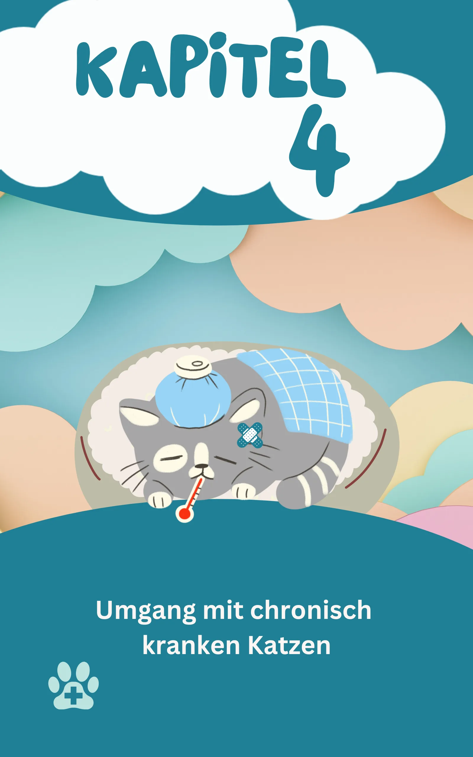 Kapitelseite 4: Umgang mit chronisch kranken Katzen mit Illustration kranker Katze
