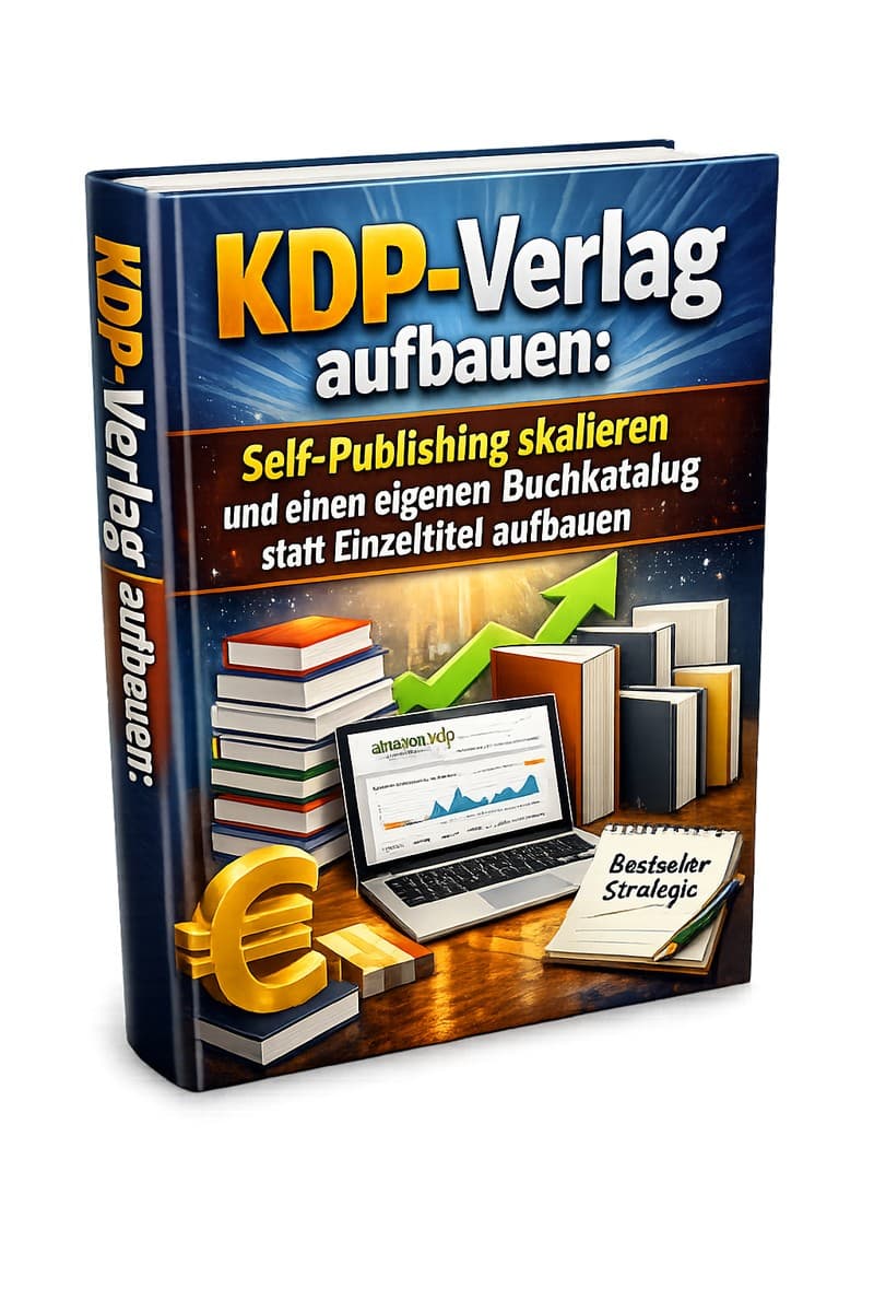 3D-Buch-Mockup KDP-Verlag aufbauen auf grünem Hintergrund mit Untertitel zum Self-Publishing