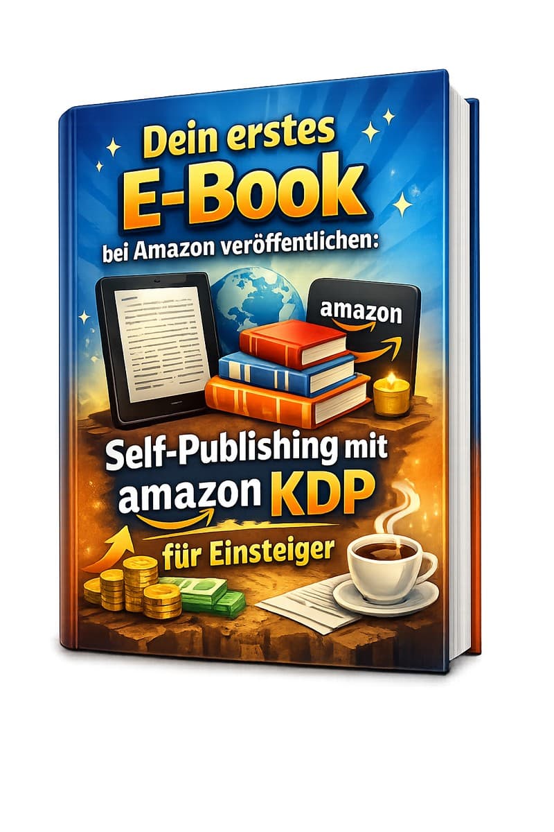 Buch-Cover KDP-Verlag aufbauen mit blauem Hintergrund, gelbem Titel und Business-Grafiken