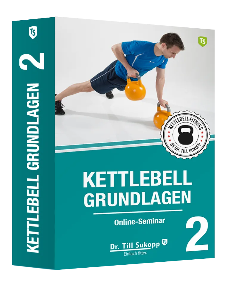 Produktbox Kettlebell Grundlagen 2 Online-Seminar von Dr. Till Sukopp mit Mann in blauem Shirt beim Kettlebell-Training