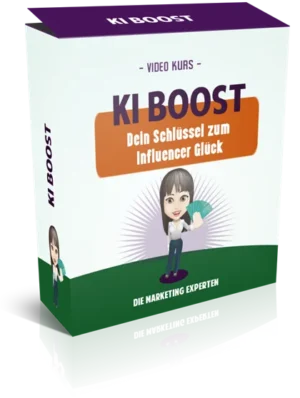 KI Boost Videokurs Cover mit Influencer-Frau und Text zum Schlüssel zum Influencer Glück