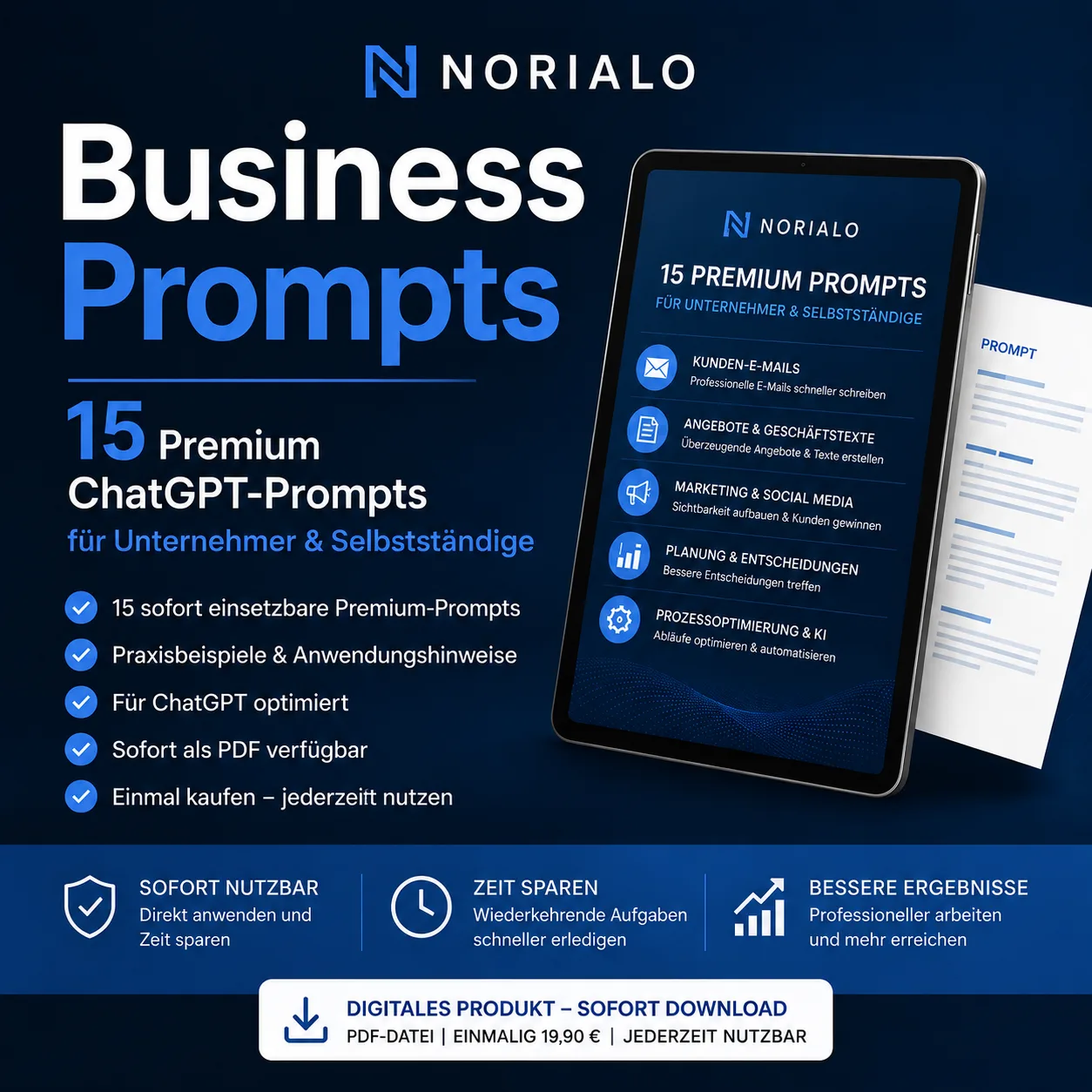 Norialo Business Prompts – 15 Premium ChatGPT-Prompts für Unternehmer und Selbstständige