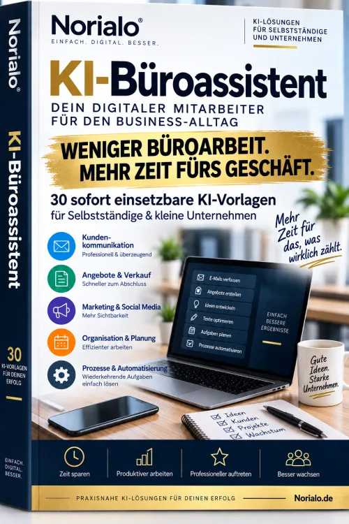 KI-Büroassistent E-Book Mockup – 30 KI-Vorlagen für Selbstständige und KMU
