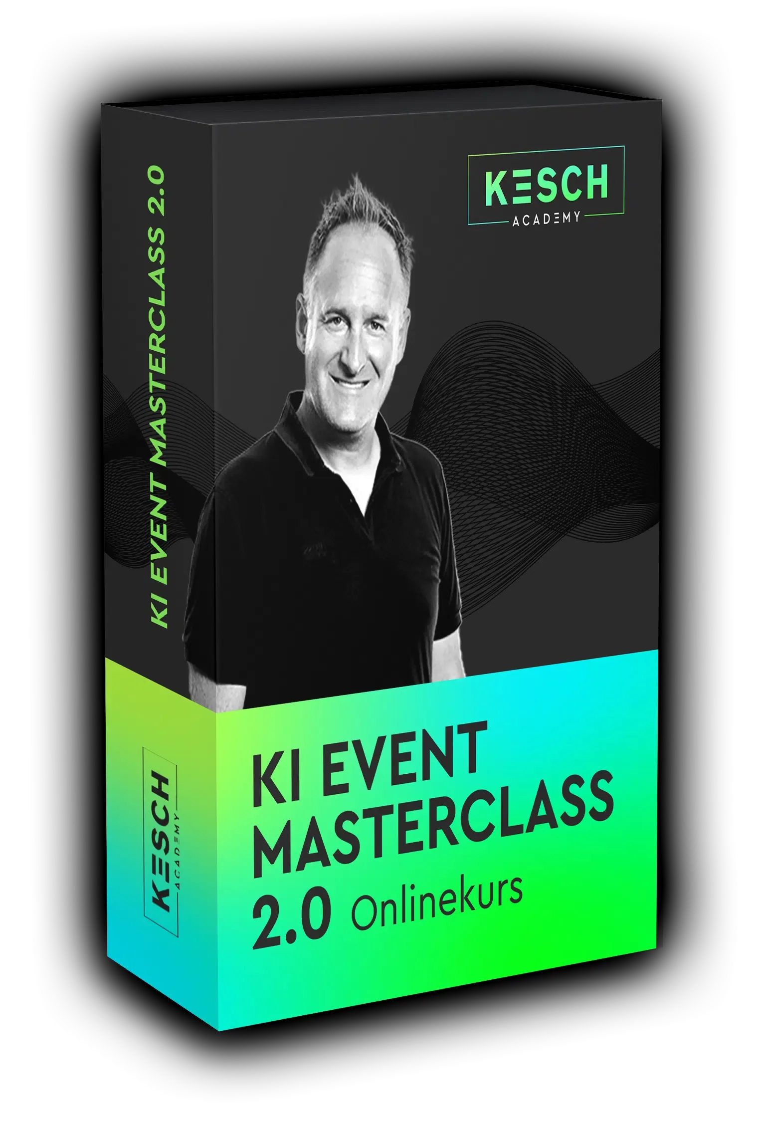 Produktverpackung KI Event Masterclass 2.0 Onlinekurs mit Thomas Kenyeri Porträt