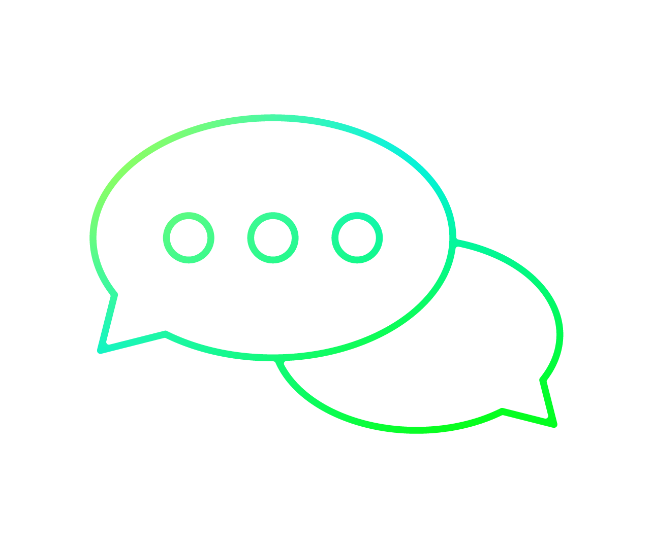 Grünes Piktogramm von zwei Sprechblasen mit Punkten symbolisiert Dialog und Kommunikation