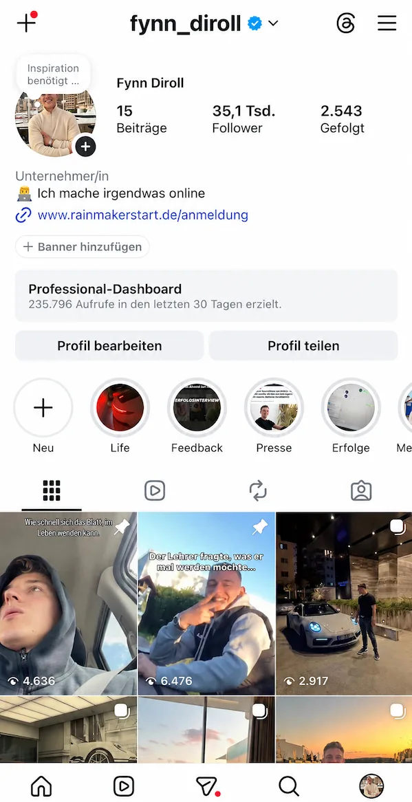 Fynn Diroll Instagram-Profil
