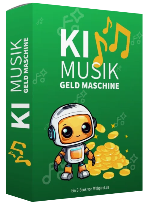 KI Musik Geld Maschine E-Book Cover in kompakter Ansicht mit grünem Hintergrund