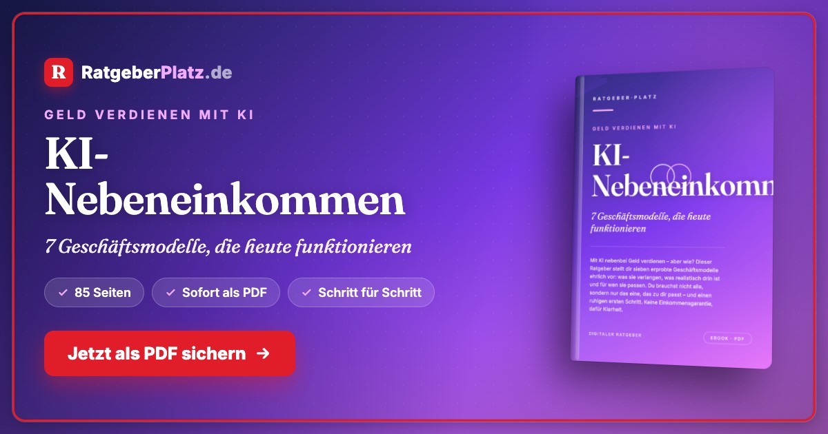Hero-Banner mit KI-Nebeneinkommen-Buch und Anmeldeschaltfläche