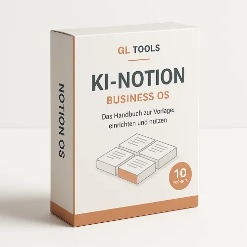 KI-Notion Business OS Produktbox Vorschau in kleinerer Größe mit orange-beiger Designelementen