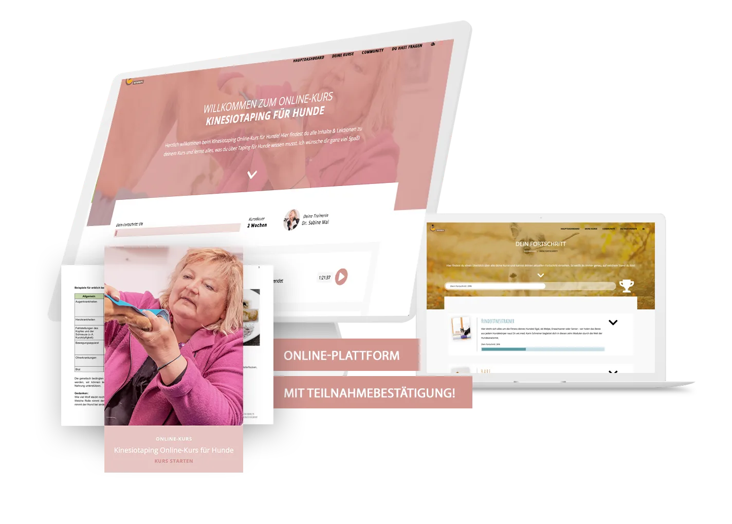 Mockup der Dogtisch Academy Website für Kinesiotaping Online-Kurs mit mehreren Geräteansichten