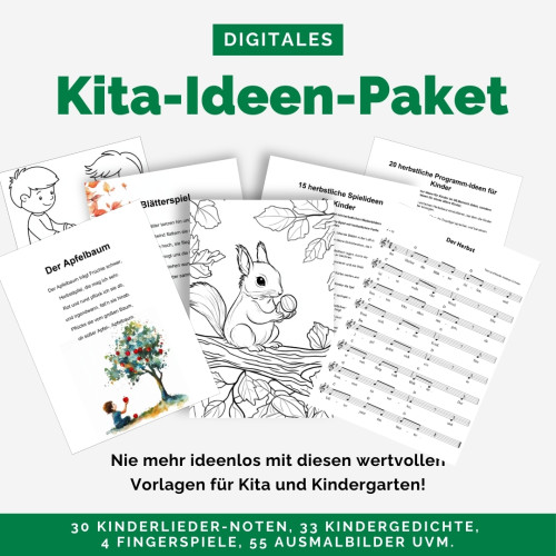 Hero-Bild Kita-Ideen-Paket mit Vorlagen, Kinderzeichnungen und Übersichtsblättern