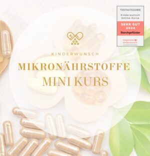 KIWU Mikronährstoffe Mini Kurs Cover mit Kapsel-Motiv und Siegel "Sehr Gut 2022"