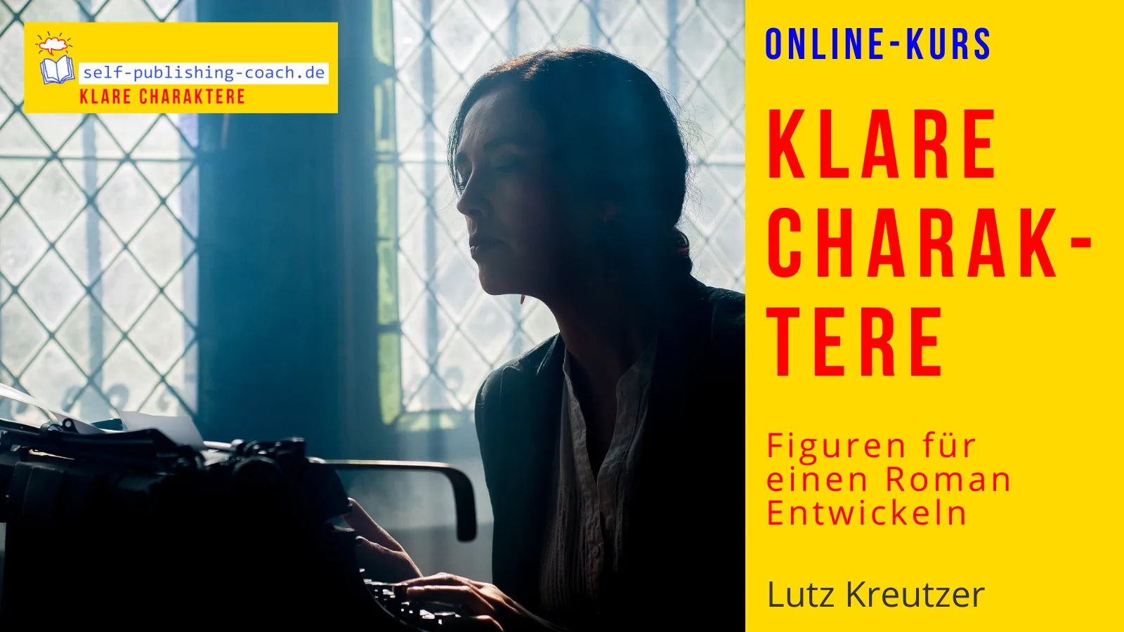 Klare Charaktere Online-Kurs – Silhouette Frau am Schreibtisch mit Fenster
