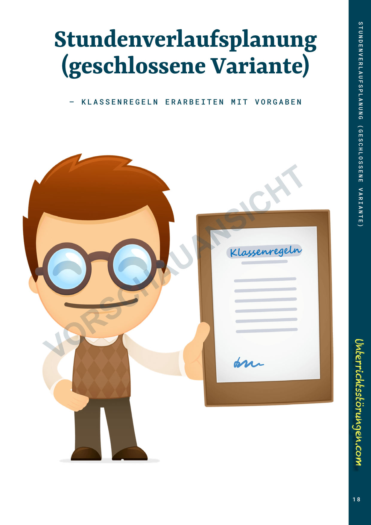 Stundenplanungsseite mit cartoon Junge und Klassenregeln-Dokument