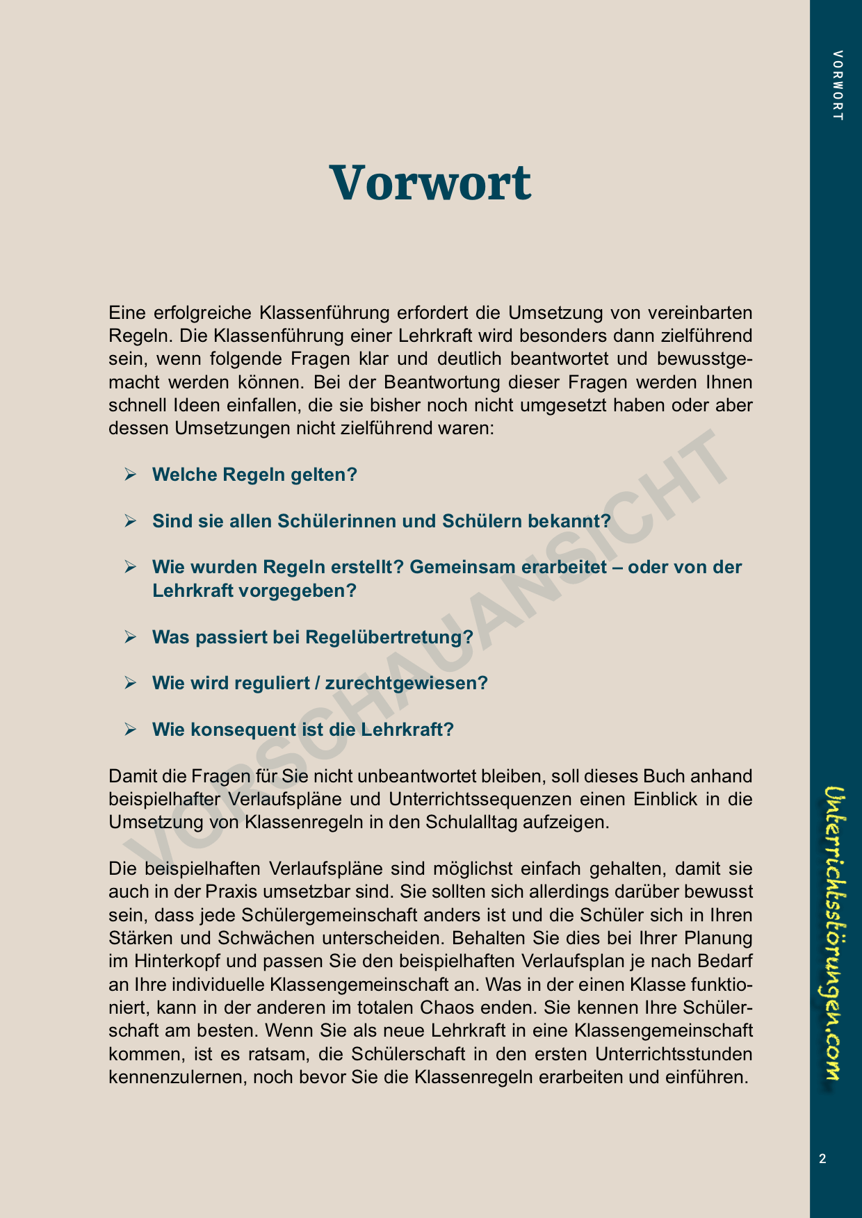 Vorwort-Seite des E-Books mit einführendem Text zu Klassenregeln