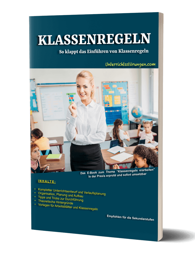E-Book Cover Klassenregeln mit Lehrerin im Klassenzimmer