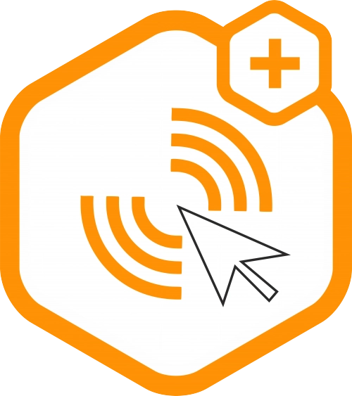 Klick-Tipp Manager Enterprise – Software für E-Mail-Marketing 2 Klick-Tipp Manager Logo mit Schild, Hexagon-Symbol, Funksignal-Icon und Cursor