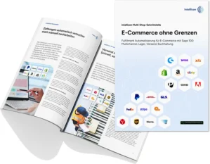 intellicon Multi-Shop-Schnittstelle Broschüren-Mockup mit E-Commerce Integration Übersicht