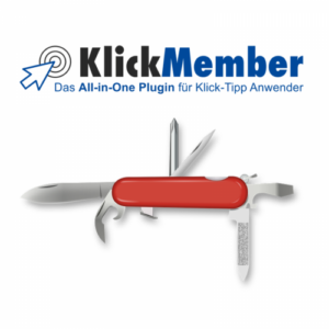 KlickMember Plugin Standard Logo mit Taschenmesser-Symbol und Tagline