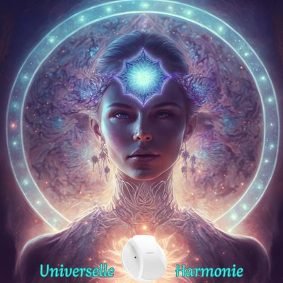 KNOR – Frequenzprogramm für Knochen von Maria Langmayr 7 Spirituelle Illustration einer Frau mit leuchtendem Dritte-Auge-Symbol und energetischem Heilkonzept