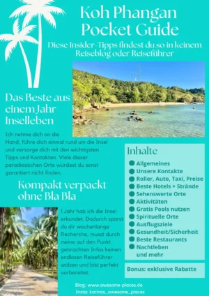 Koh Phangan Pocket Guide Cover mit Palme, Strand und Inhaltsverzeichnis