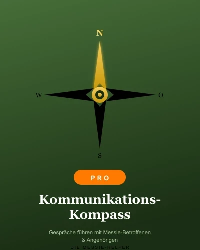 Kommunikations-Kompass PRO Hero mit goldenem Kompass und Himmelsrichtungen auf grünem Hintergrund