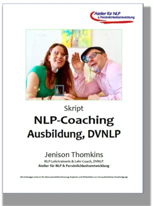 Skript-Cover der NLP-Coachingausbildung nach DVNLP von Jenison Thomkins mit zwei Trainern
