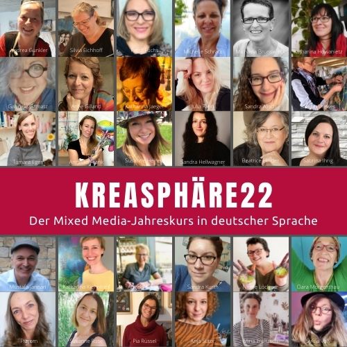 Kreasphäre22 Kurs-Gruppenfoto mit 30 Teilnehmern und Kurstitel