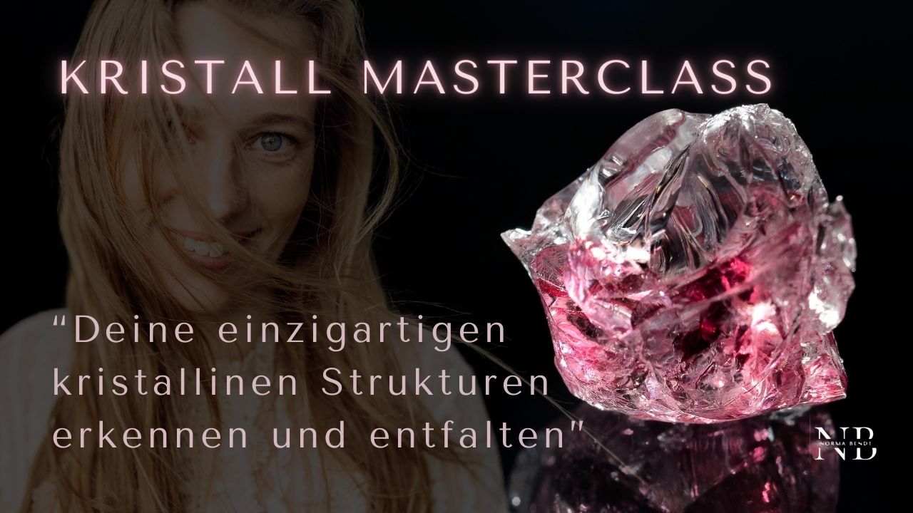 Hero-Banner der Kristall Masterclass mit Norma Bendt und rosa Kristall