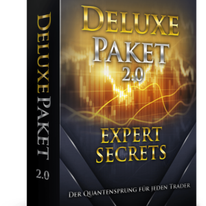 Deluxe Paket 2.0 Expert Secrets Kursbox mit goldenen 3D-Buchstaben und glühendem Globus