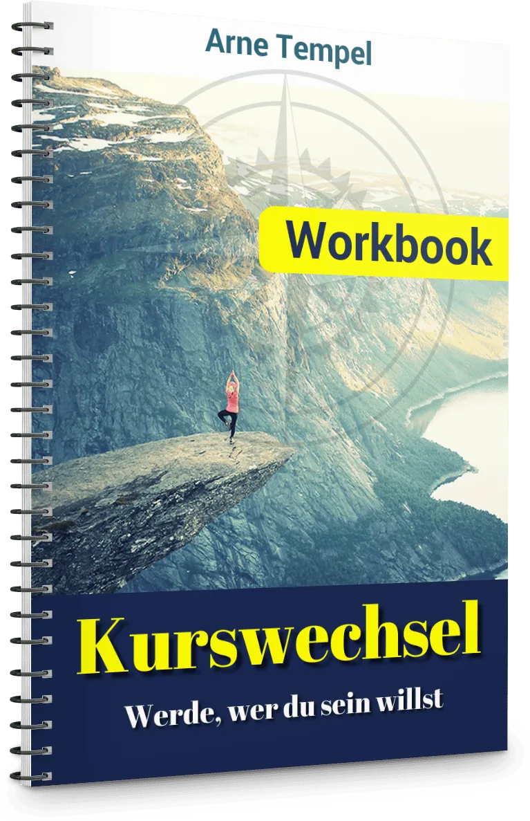 Spiralgebundenes Workbook mit Berglandschaft, Yoga-Figur und gelb hervorgehobenem Titel