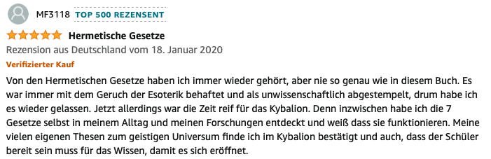 Kundenbewertung von MF3118 zu den Hermetischen Gesetzen