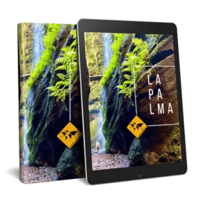 La Palma Bildband und iPad nebeneinander, beide zeigen identisches Cover-Design mit Schlucht und Text 'LA PALMA'