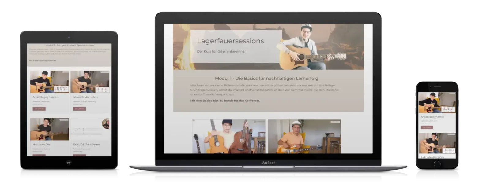 Lagerfeuersessions Kurs auf Tablet, Laptop und Smartphone angezeigt