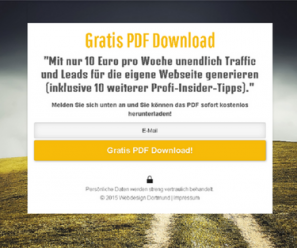 Landingpage-Vorlage für kostenlosen PDF-Download mit gelbem Call-to-Action-Button