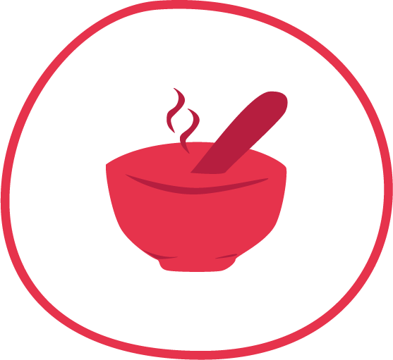 Icon Makronährstoffe mit Schüssel und Löffel in Rot