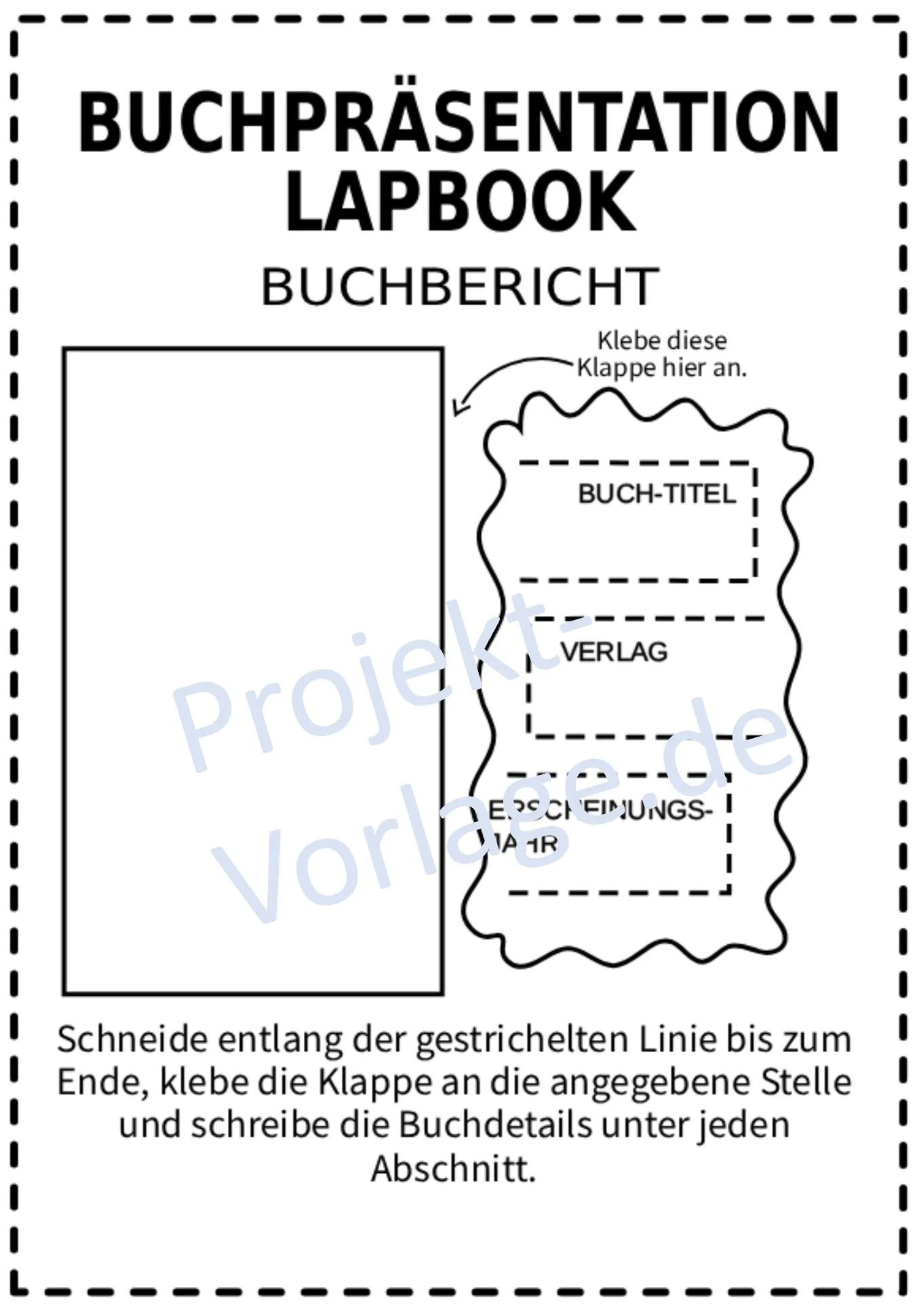 Lapbook Buchvorstellung Vorlage 6 Buchbericht Lapbook Vorlage mit Klappe für Buchtitel, Verlag und Erscheinungsjahr