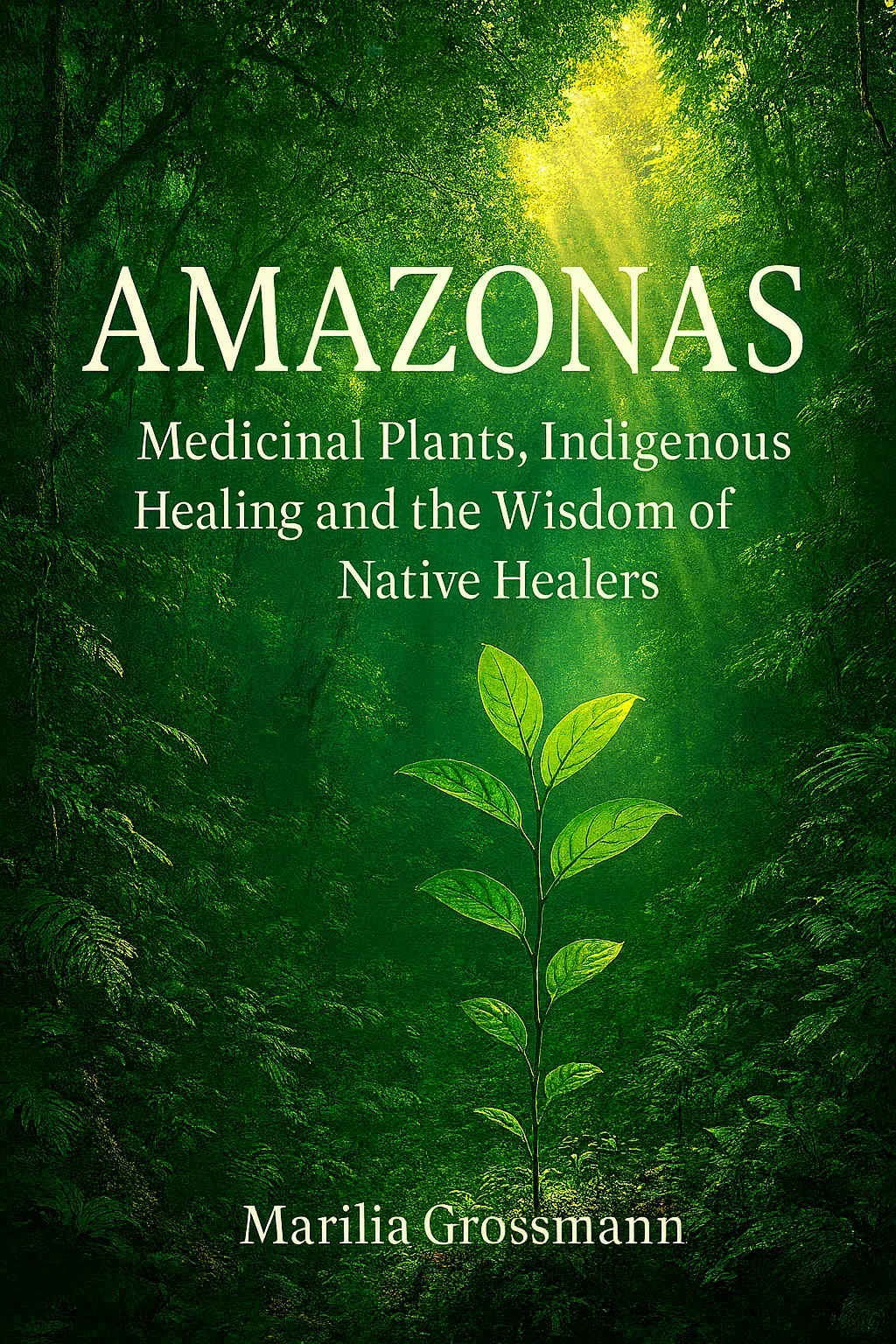 Amazonas-Buchcover mit grünem Regenwald und Pflanze