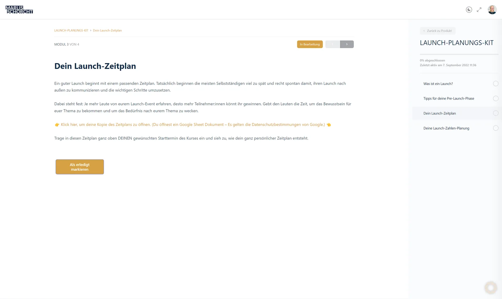 Modul 3 Screenshot Launch-Planungskit Dein Launch-Zeitplan