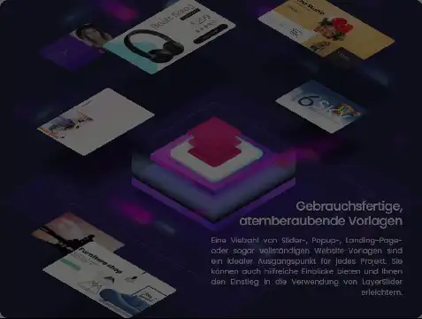 Layer Slider Plugin Interface mit mehreren überlagerten Folien und deutschen Texten auf dunklem Hintergrund