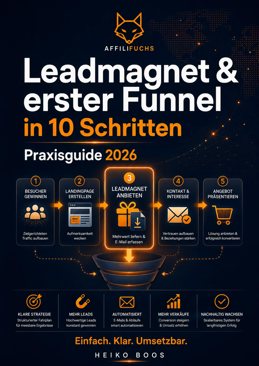 Leadmagnet & erster Funnel in 10 Schritten Praxisguide 2026 E-Book Cover von Affilifuchs