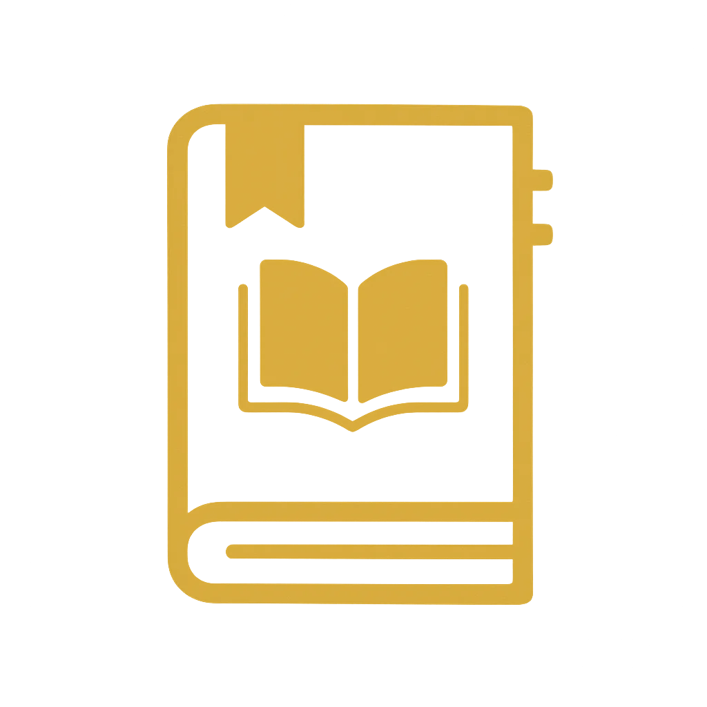 Leben in Brasilien – E-Book mit Rezepten von Marilia Grossmann 6 Goldenes Icon eines Buches mit Lesezeichen