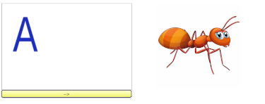 Lern-Flashcard mit Buchstabe A und Ameisen-Illustration