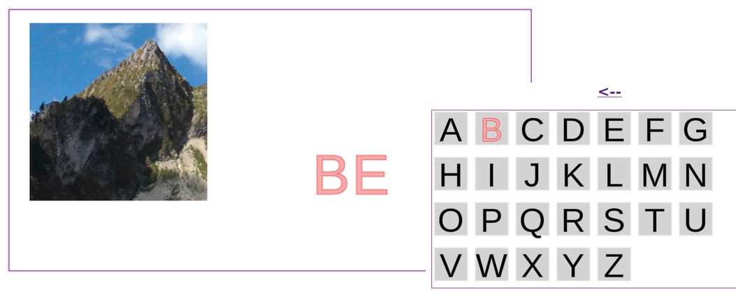 Lese-Lernspiel ABCT+ mit Berg-Foto und Buchstaben-Auswahl