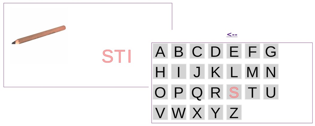 Lese-Lernspiel ABCT++ mit Stift-Illustration und Buchstaben-Auswahl