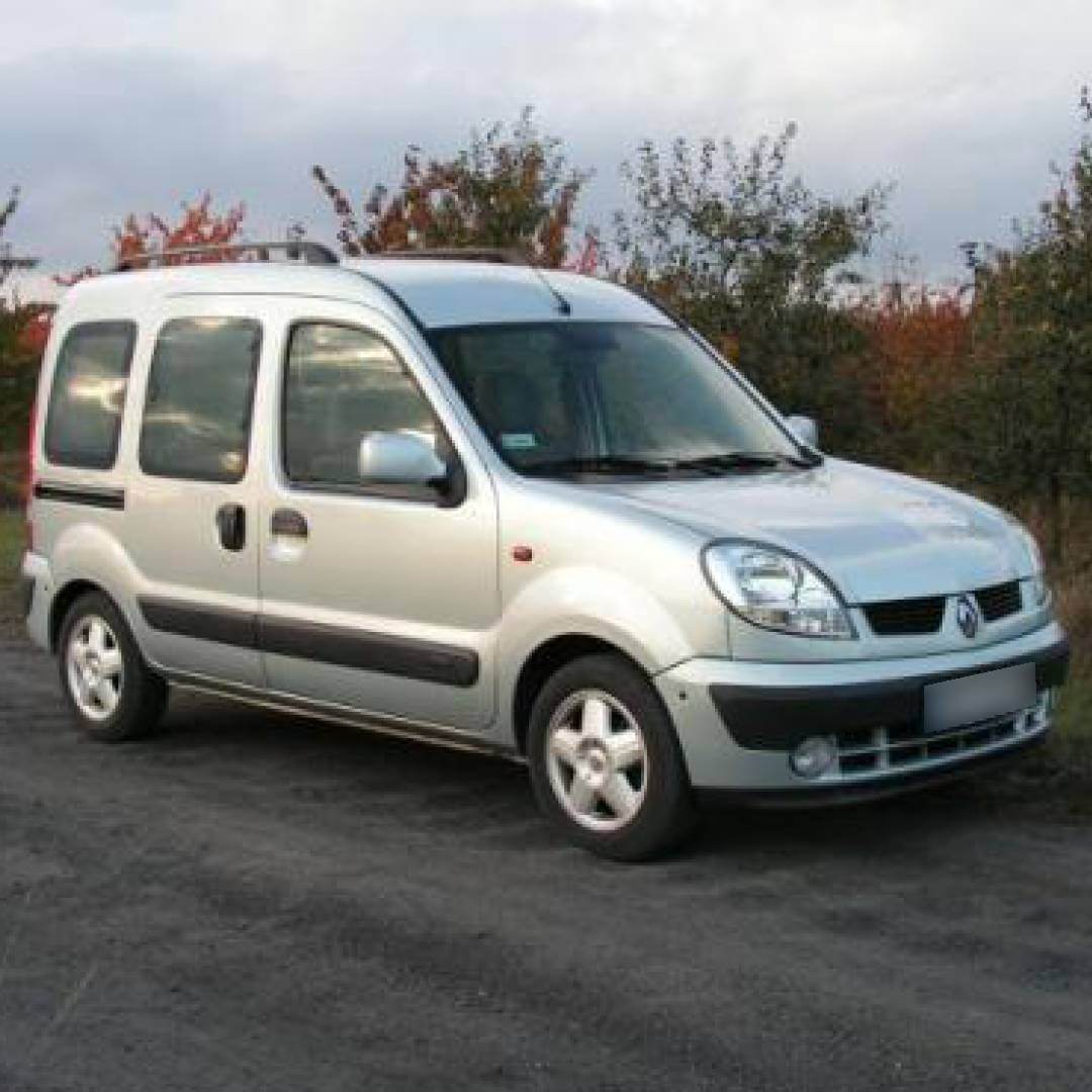 Renault Kangoo KC Kleinwagen in Weiß mit Seitenprofil vor herbstlichem Hintergrund