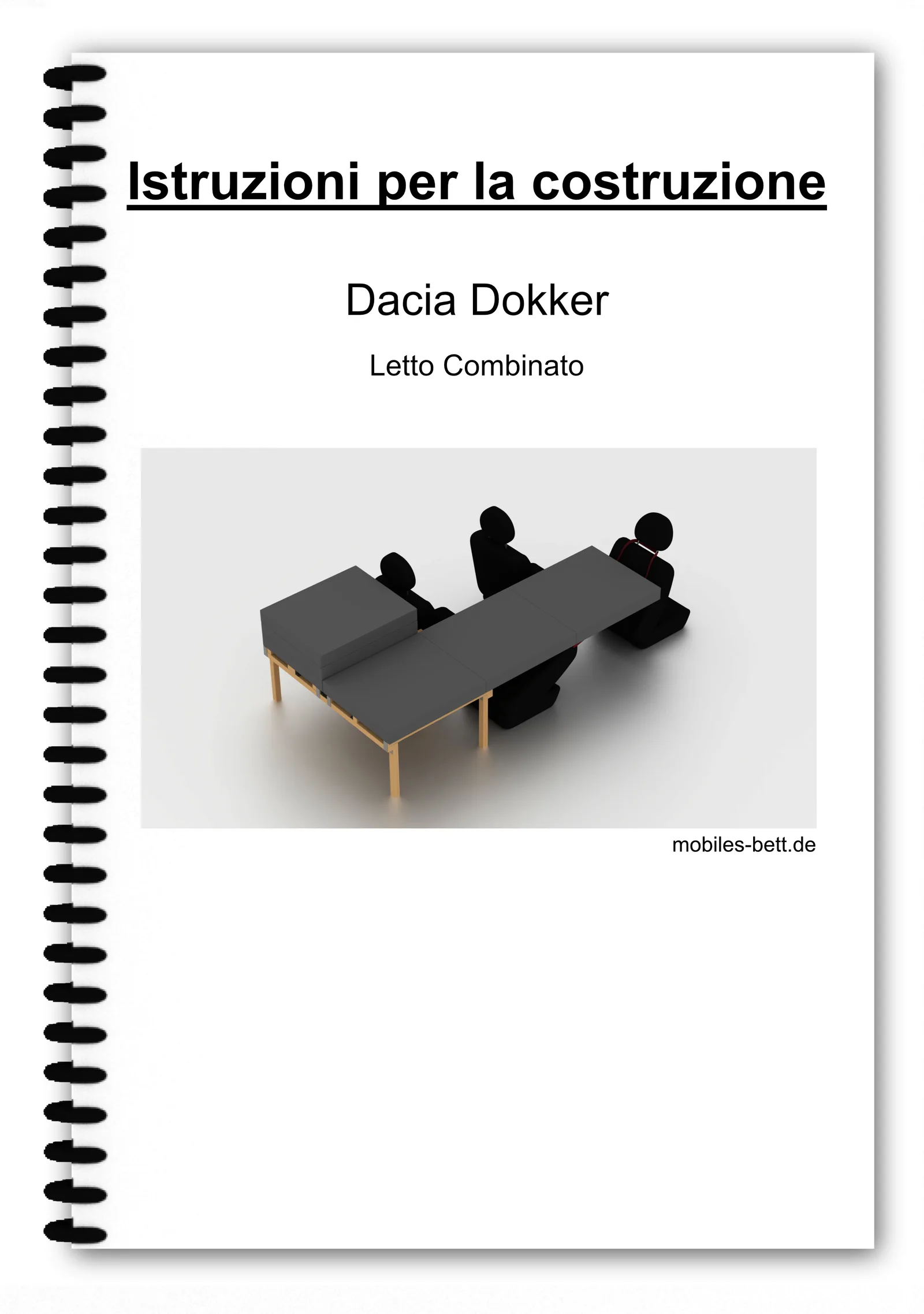 Anleitung-Cover für Dacia Dokker Kombibett, Spiralbindung mit isometrischer Bettdarstellung