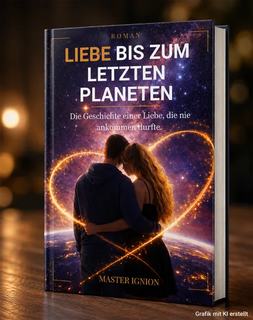 E-Book Cover Liebe bis zum letzten Planeten von Master Ignion mit zwei Personen in kosmischem Herz-Design